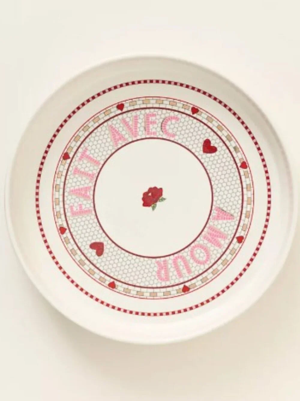 Bistro Tile Stoneware 24k Gold Accent Valentine’s Pie Dish - NEW
